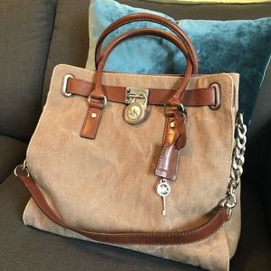 Michael Kors brown leather tote handbag